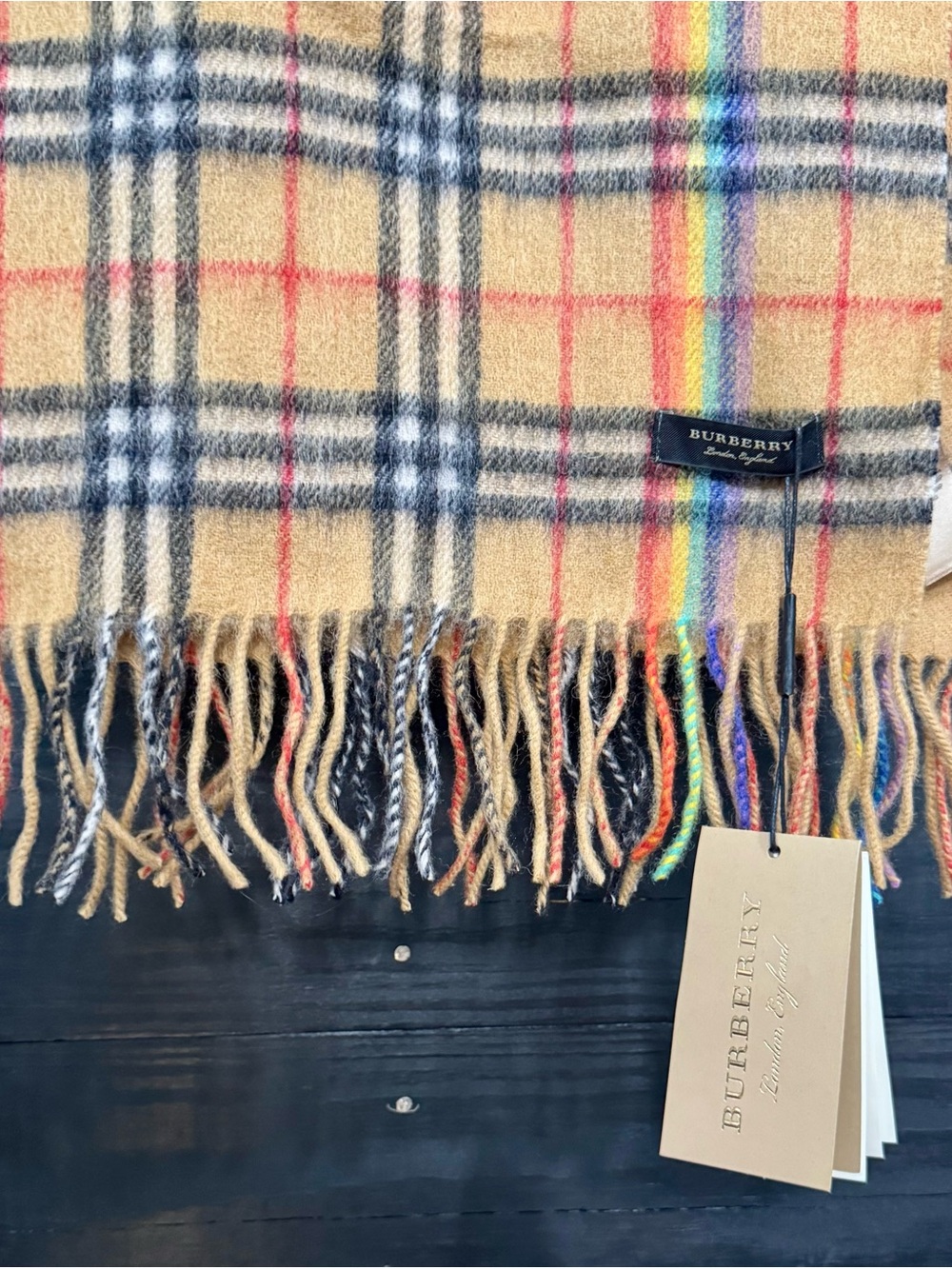 Burberry NWT Rainbow Check 100% Cashmere Scarf Made in Scotland MSRP $500+ - Picture 9 of 10